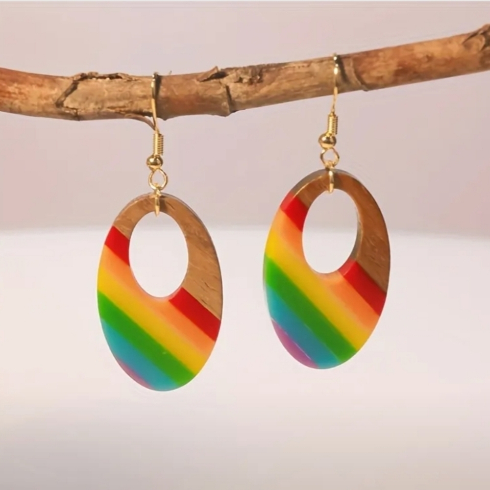 Rainbow Wooden Pride Earrings NIP